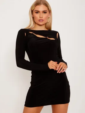 Jayla Ring Cutout Front Bodycon Dress In Black