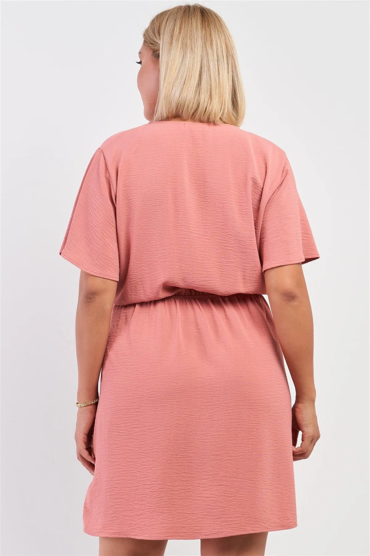 Junior Plus Blush Wrap Front Self-Tie Waist Mini Dress /3-2-1