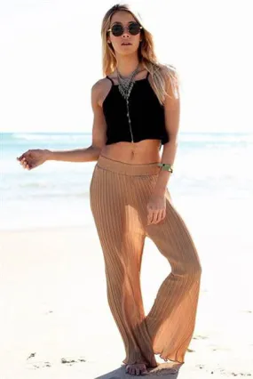 Kahaki Pleat Chiffon Pants