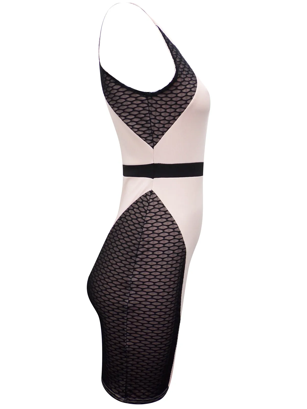 Ladies Nude & Black Panelled Scuba Bodycon Dress
