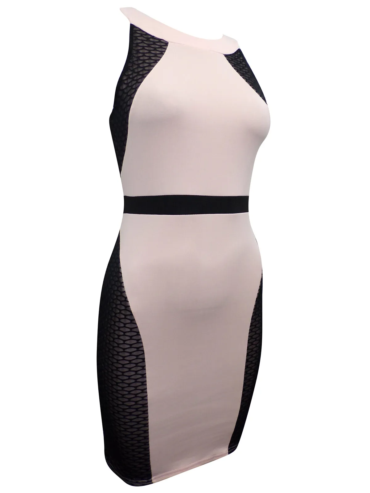 Ladies Nude & Black Panelled Scuba Bodycon Dress