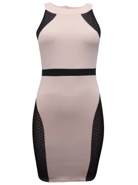 Ladies Nude & Black Panelled Scuba Bodycon Dress