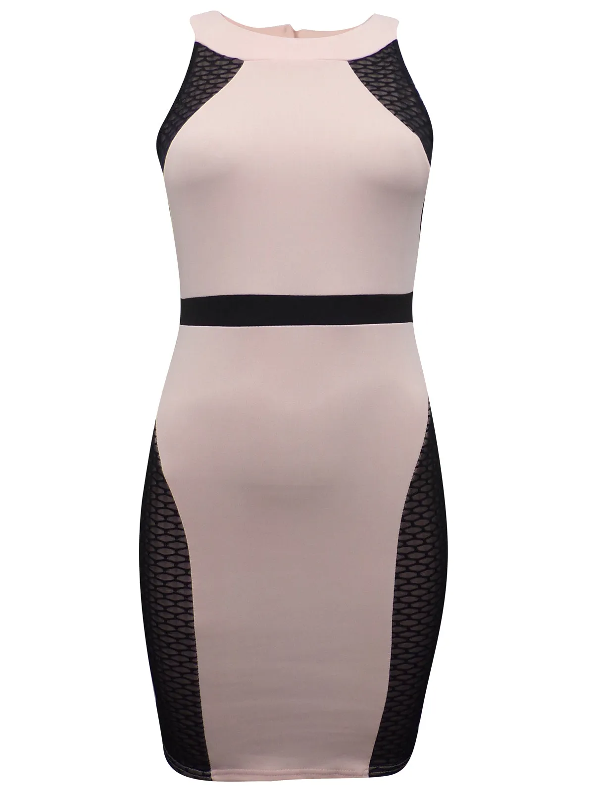 Ladies Nude & Black Panelled Scuba Bodycon Dress