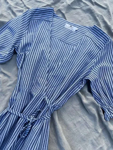Lia Indigo Stripe Linen Wrap Dress