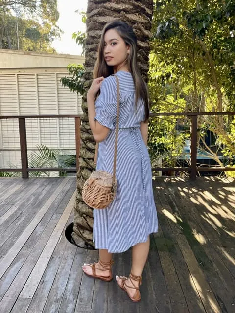 Lia Indigo Stripe Linen Wrap Dress