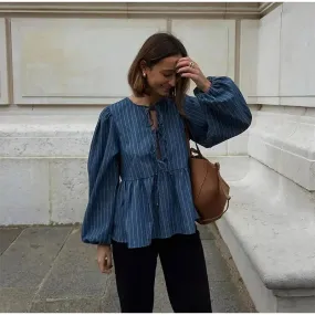 Lia - Striped popline blouse