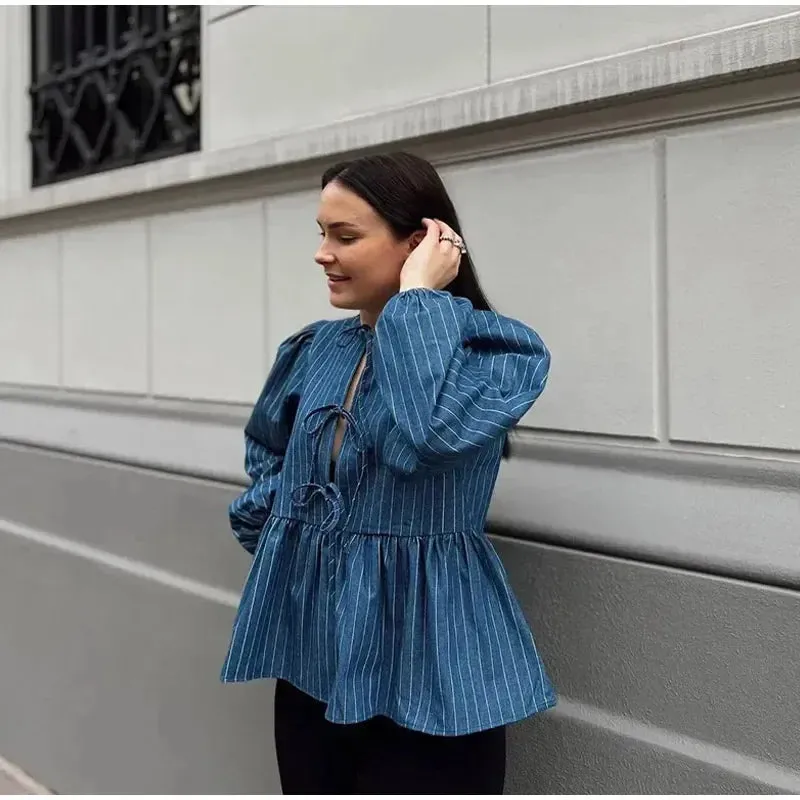 Lia - Striped popline blouse