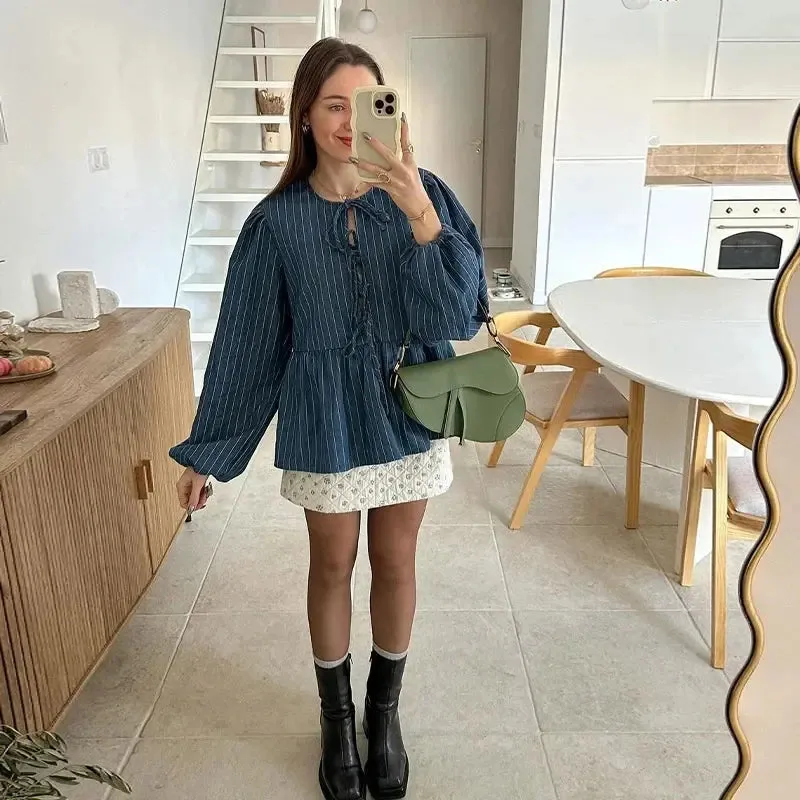 Lia - Striped popline blouse