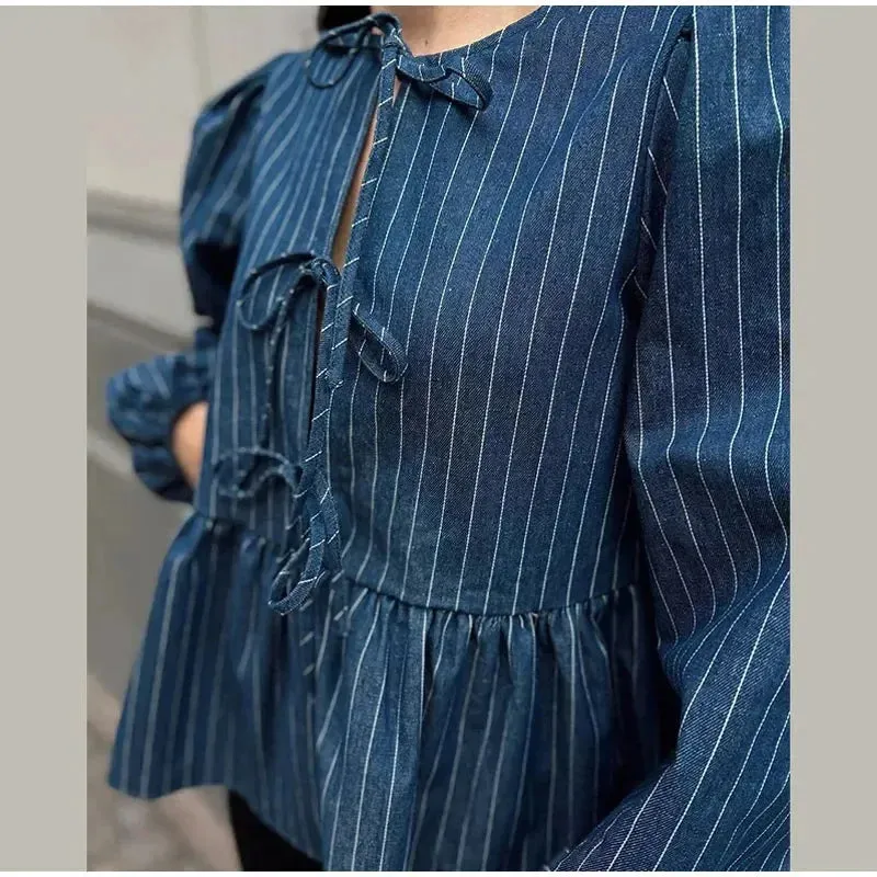 Lia - Striped popline blouse