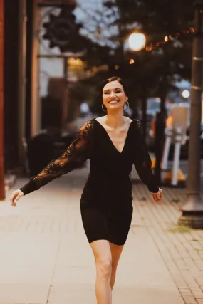 Little Black Lace Sleeve Wrap Dress