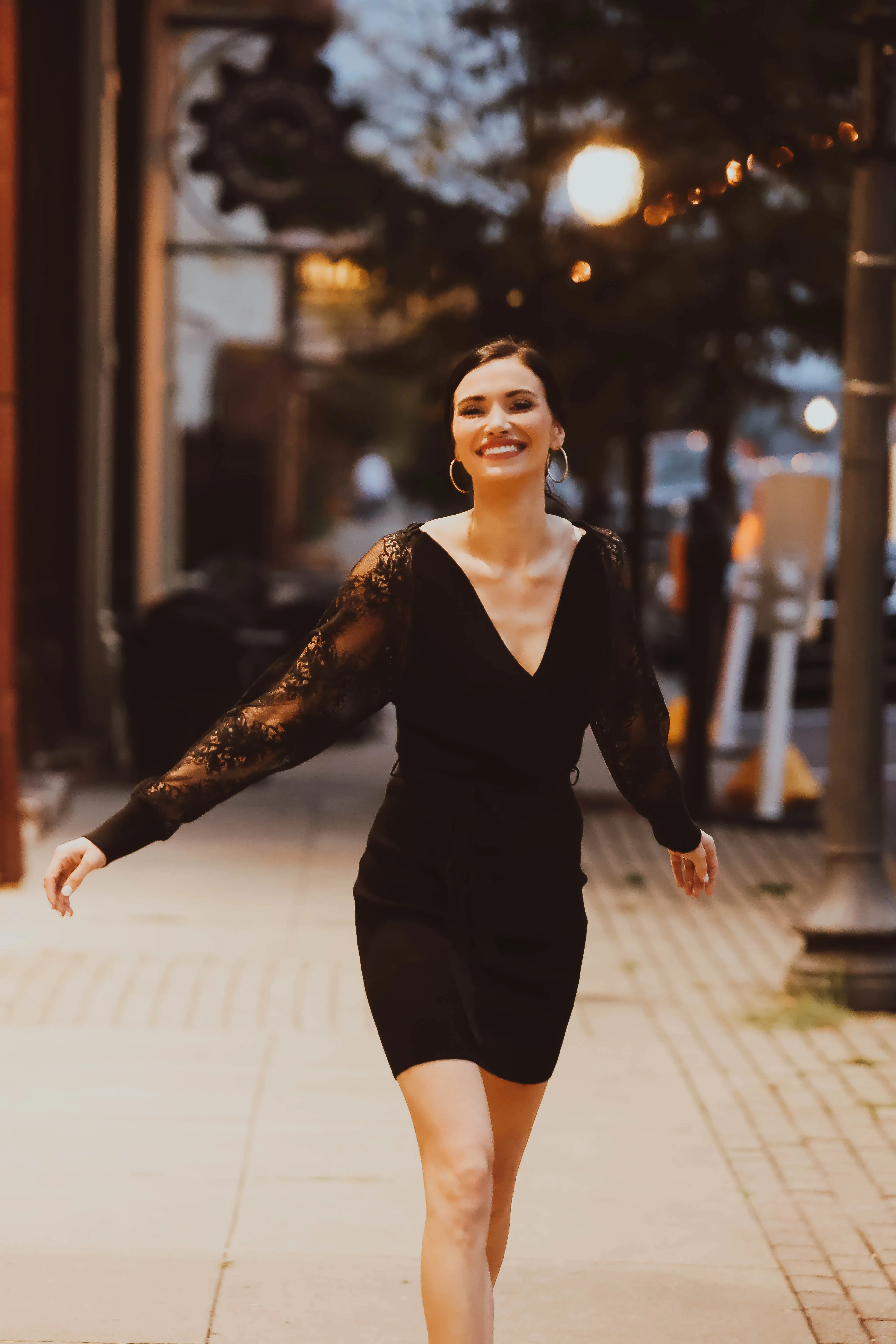 Little Black Lace Sleeve Wrap Dress