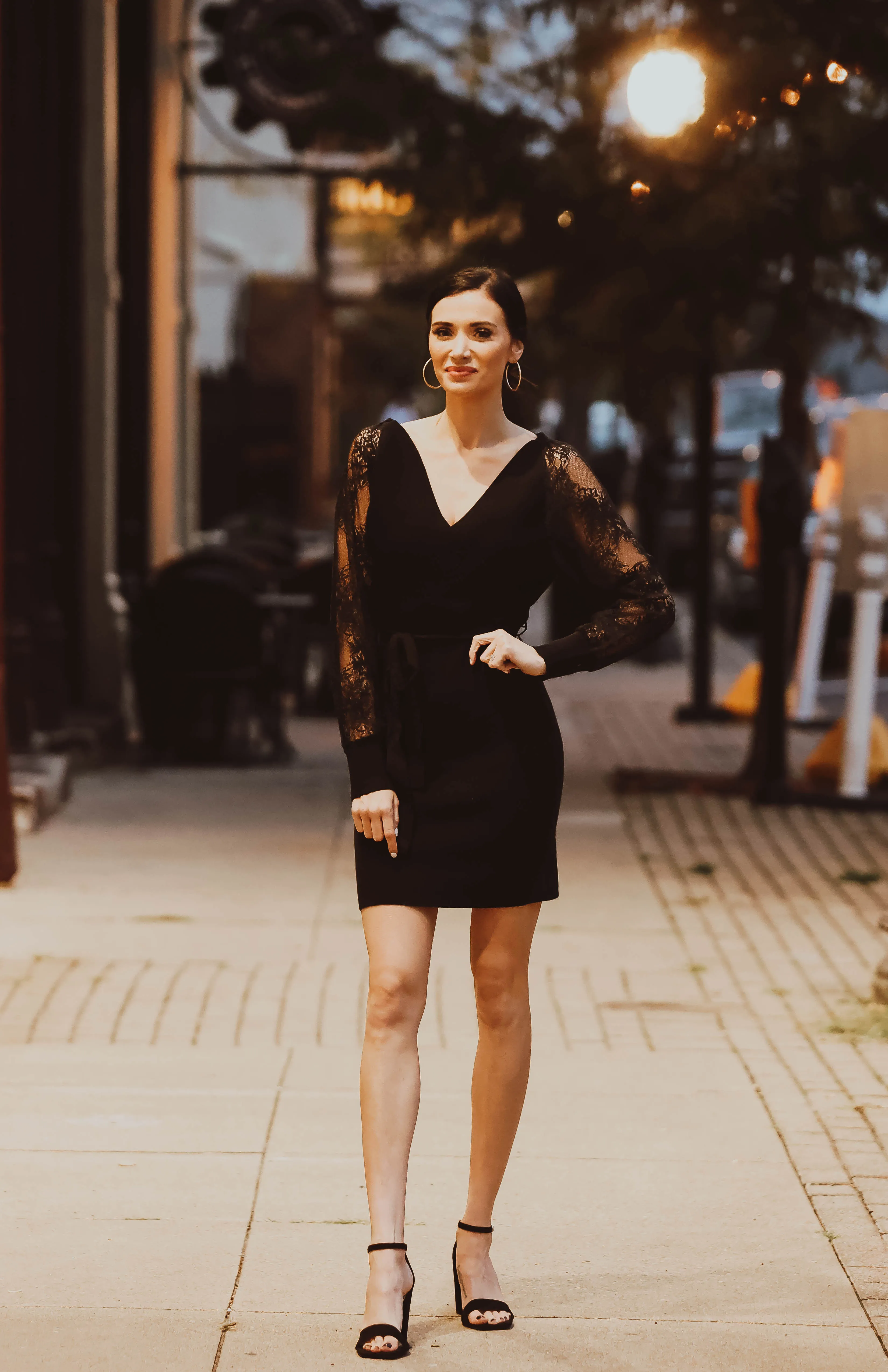 Little Black Lace Sleeve Wrap Dress