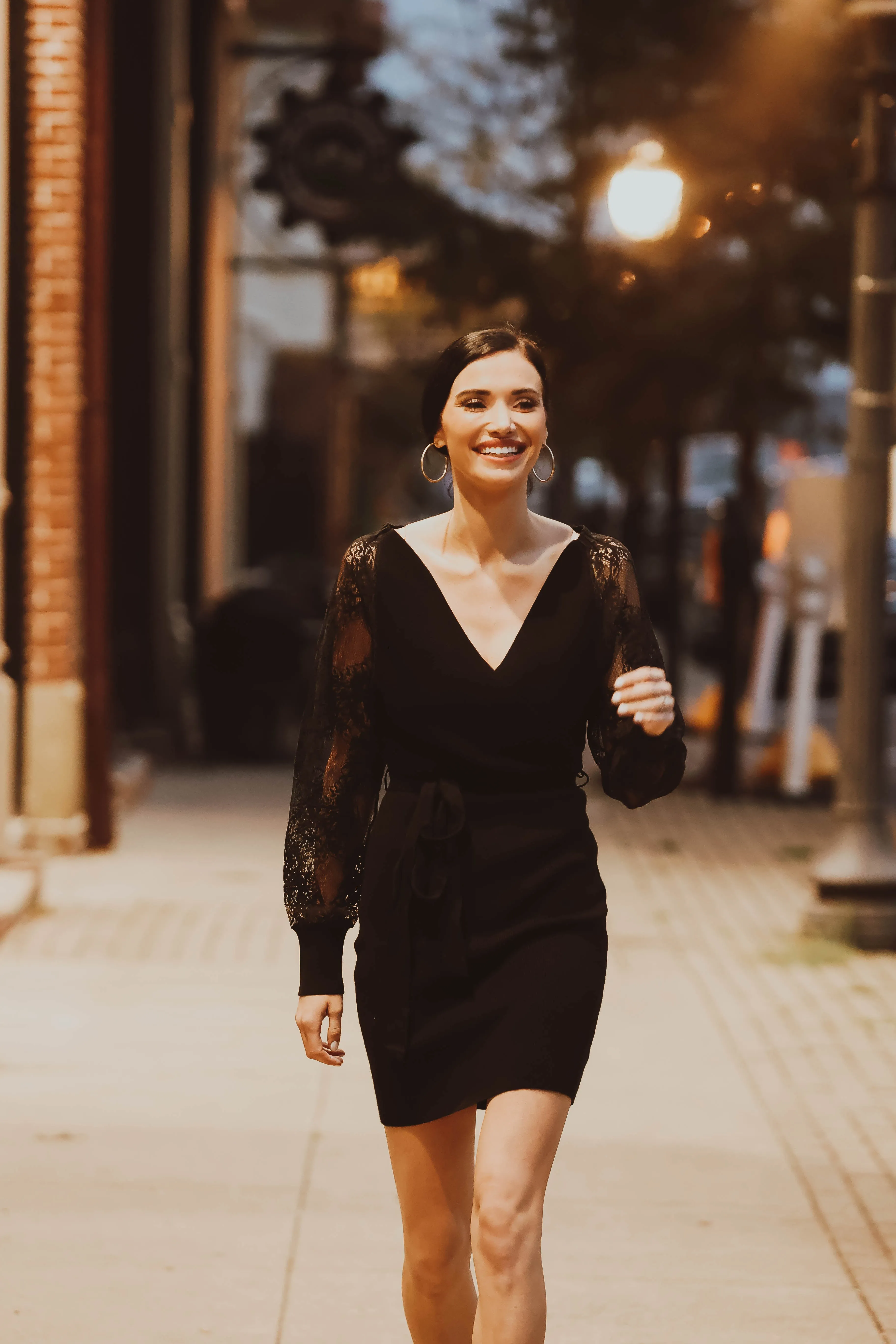 Little Black Lace Sleeve Wrap Dress