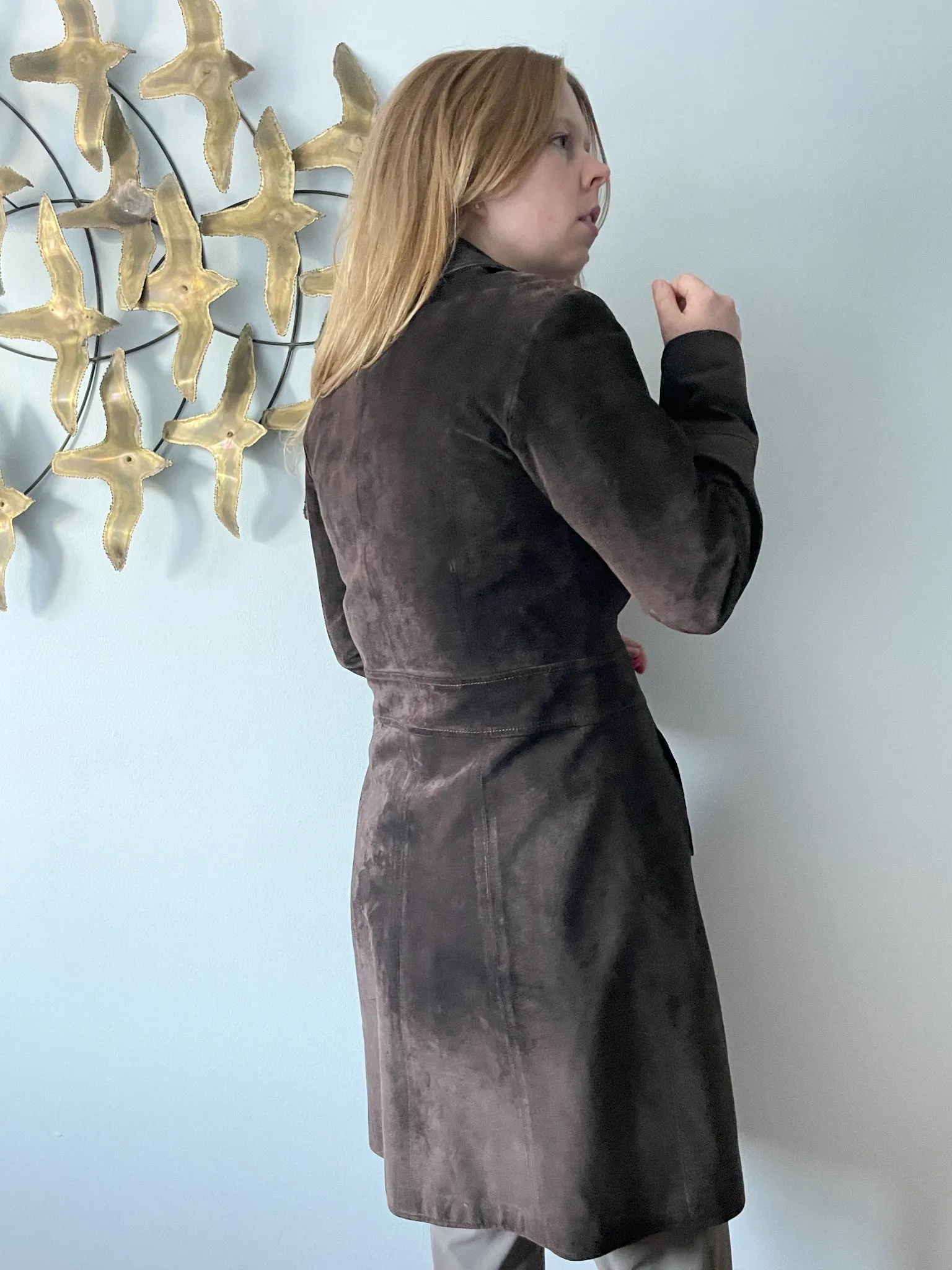 M&S Chocolate Brown Genuine Suede Mid Length Jacket - S/M