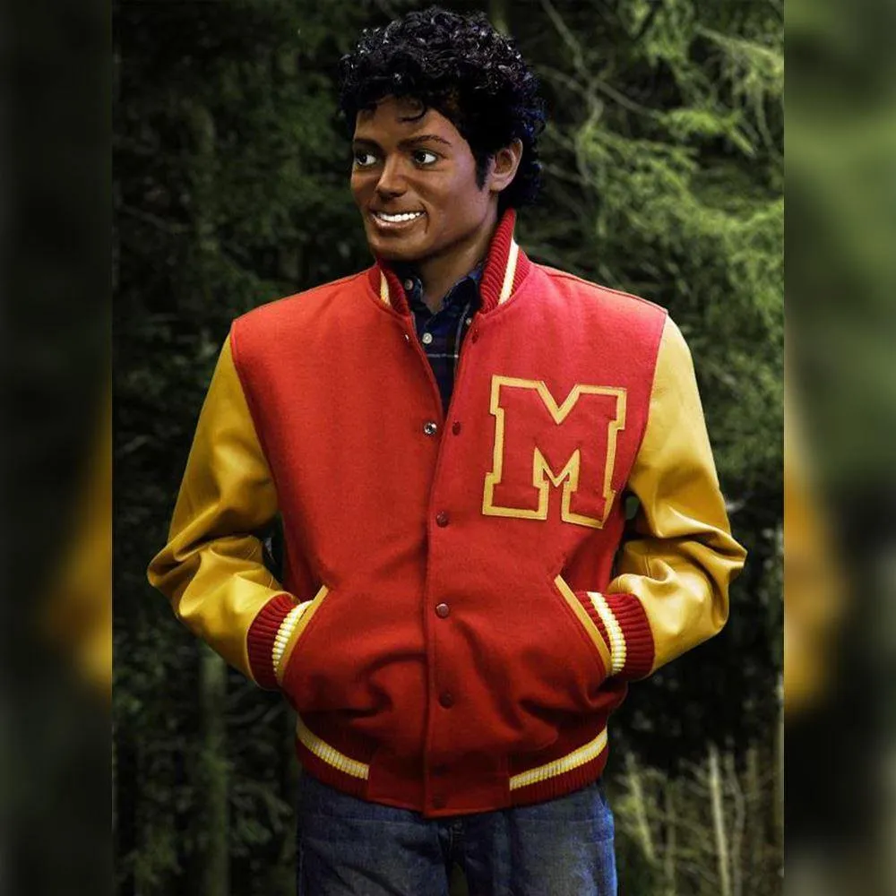 MCJ06 Michael Jackson Thriller M Logo Varsity Summer Wear Real Wool Jacket For Men's
