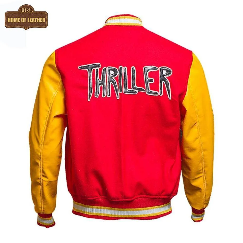 MCJ06 Michael Jackson Thriller M Logo Varsity Summer Wear Real Wool Jacket For Men's