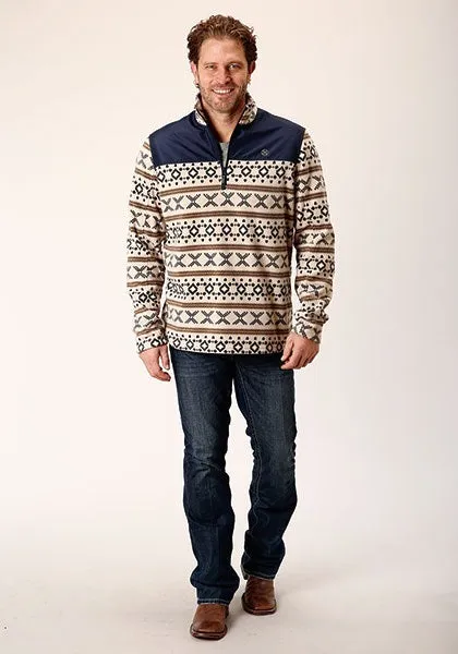 MENS CREAM AZTEC PRINT MICRO FLEECE PULLOVER 03-097-0692-6163 WH