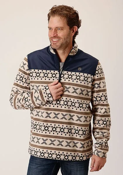 MENS CREAM AZTEC PRINT MICRO FLEECE PULLOVER 03-097-0692-6163 WH