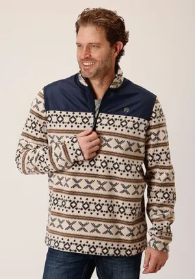 MENS CREAM AZTEC PRINT MICRO FLEECE PULLOVER 03-097-0692-6163 WH