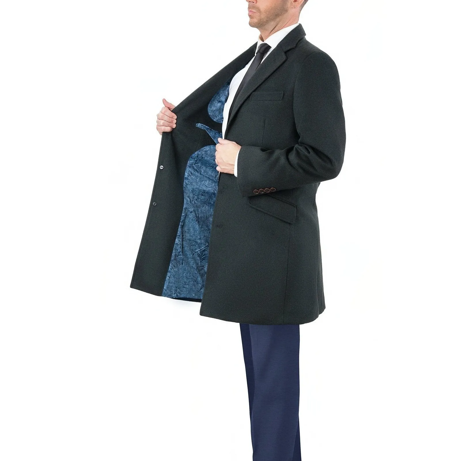 Men's Wool Cashmere Single Breasted Hunter Green 3/4 Length Car Coat Top Coat