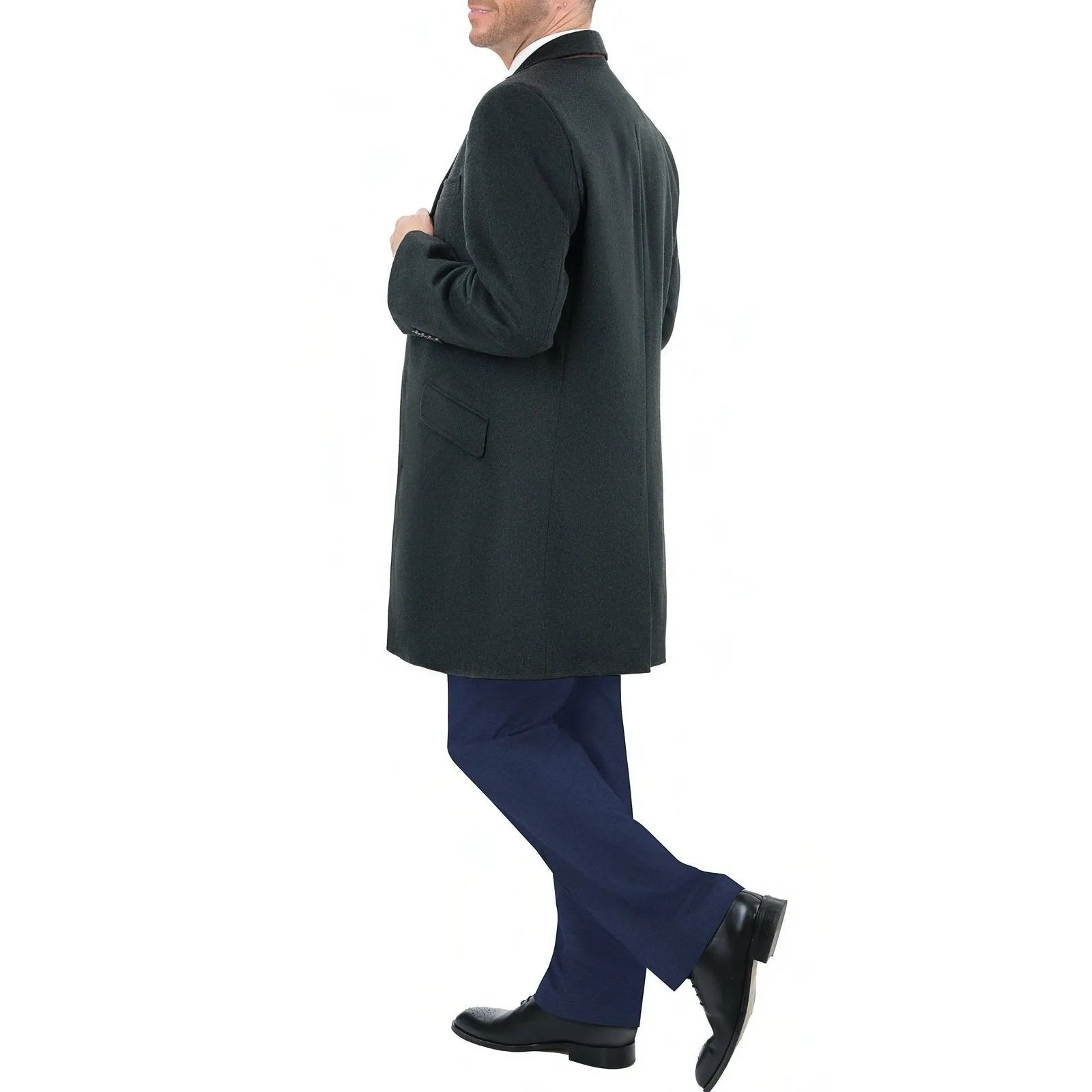 Men's Wool Cashmere Single Breasted Hunter Green 3/4 Length Car Coat Top Coat