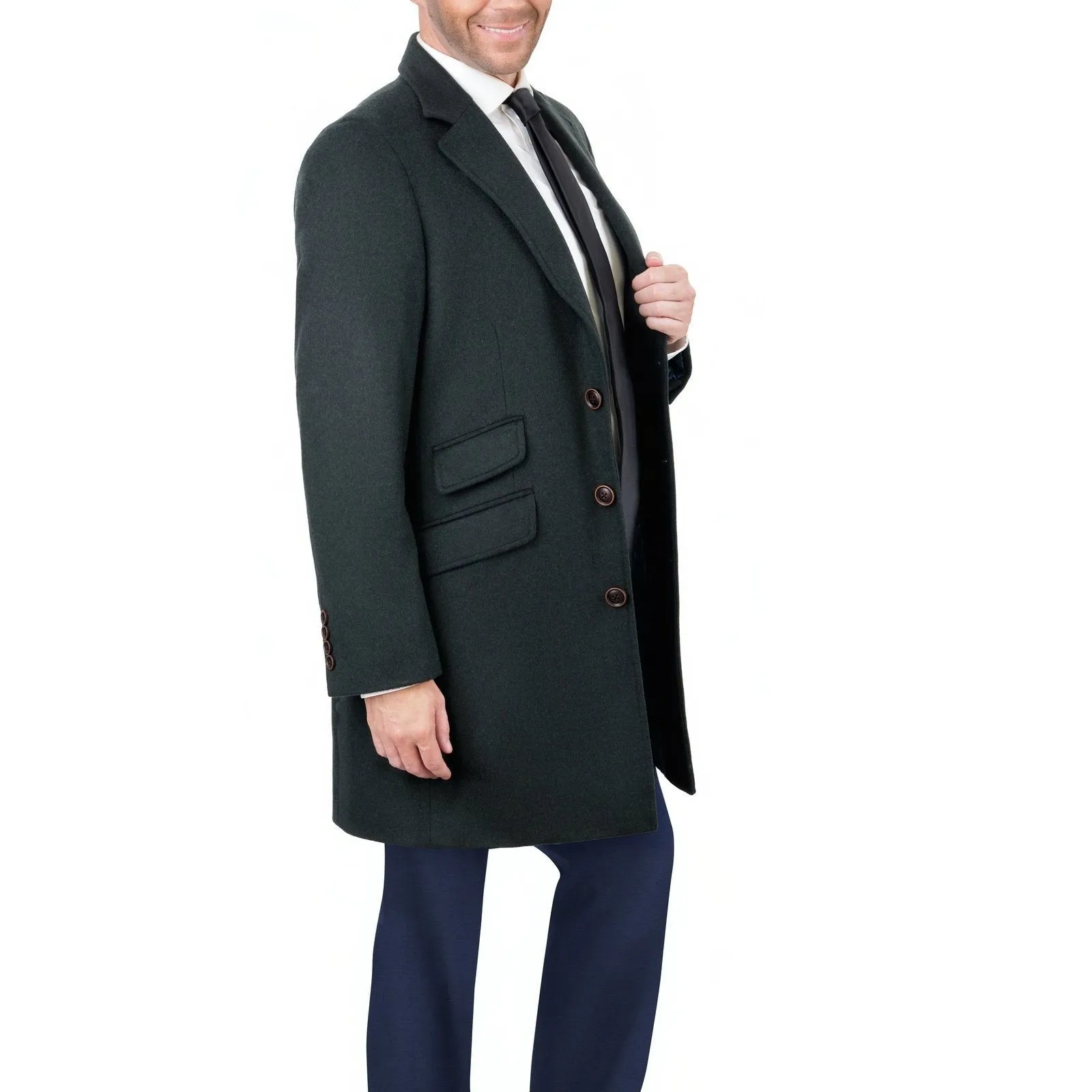 Men's Wool Cashmere Single Breasted Hunter Green 3/4 Length Car Coat Top Coat