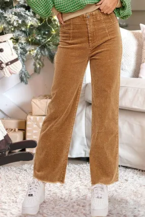 MINERAL WASHED RAW EDGE HEMLINE CORDUROY PANTS