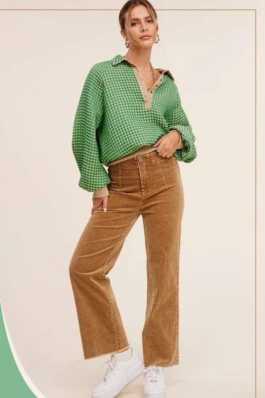 MINERAL WASHED RAW EDGE HEMLINE CORDUROY PANTS