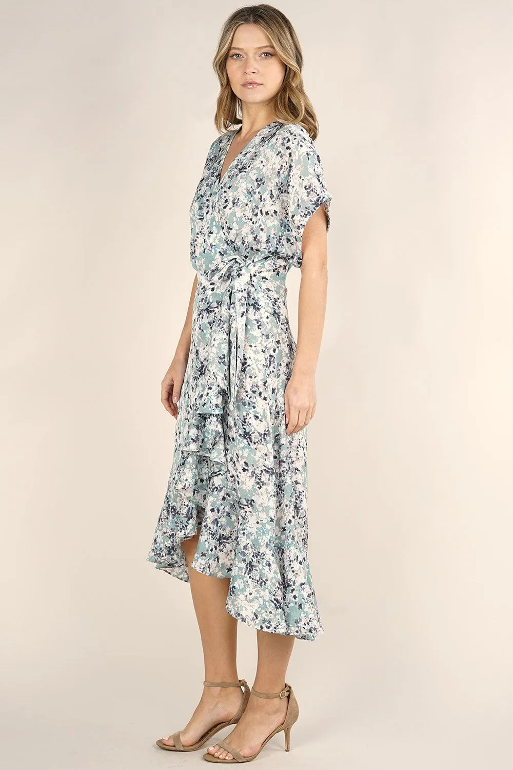 Mini Floral Midi Wrap Dress