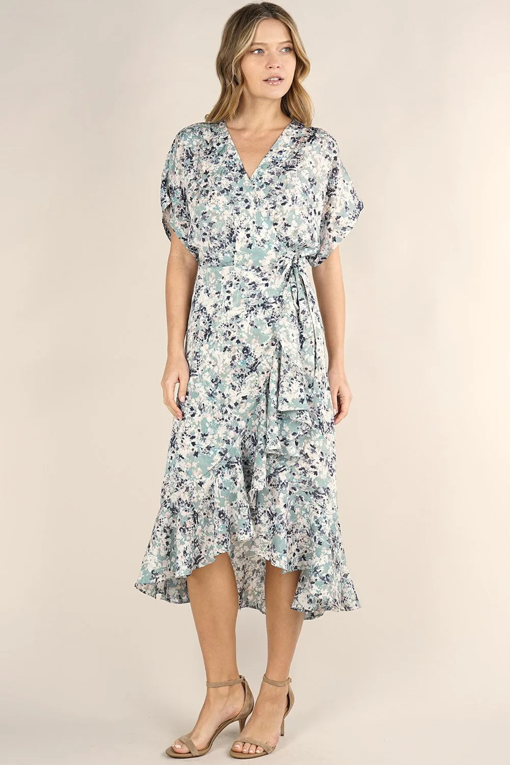 Mini Floral Midi Wrap Dress