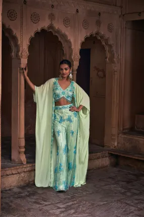 MINT GREEN FULL EMBROIDERED CAPE SET