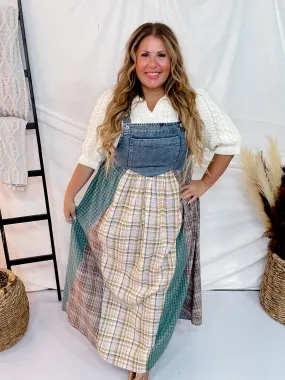 Mixed Plaid Overall Maxi Dress