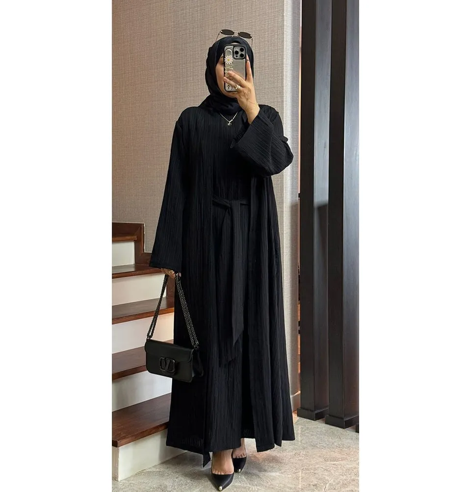 Modest Muslim Women’s Knitted Two Piece Abaya - Black