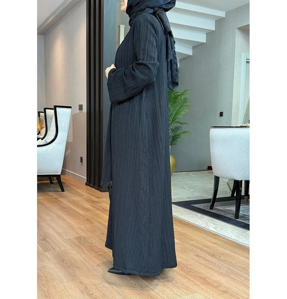 Modest Muslim Women’s Knitted Two Piece Abaya - Black