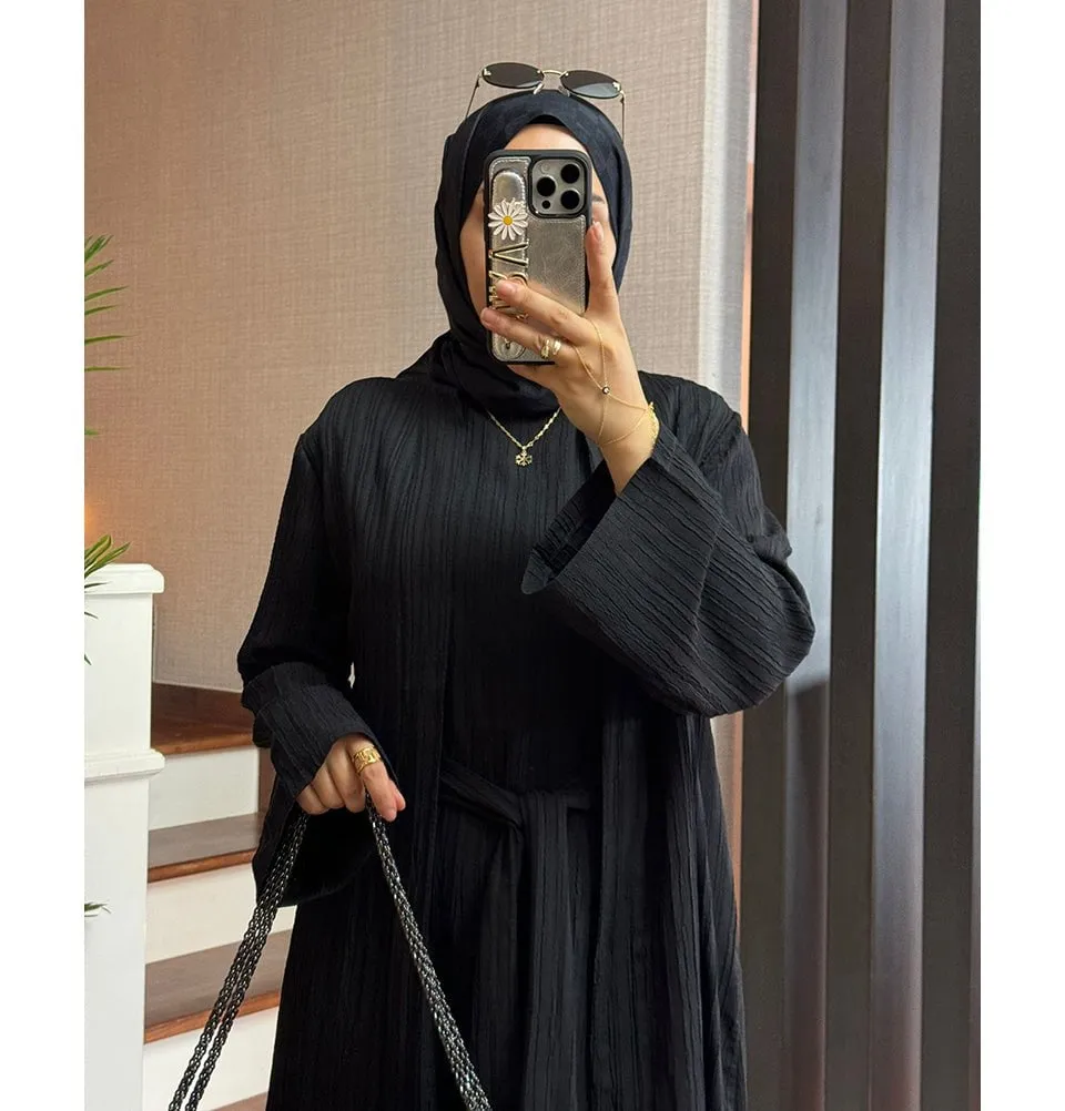 Modest Muslim Women’s Knitted Two Piece Abaya - Black