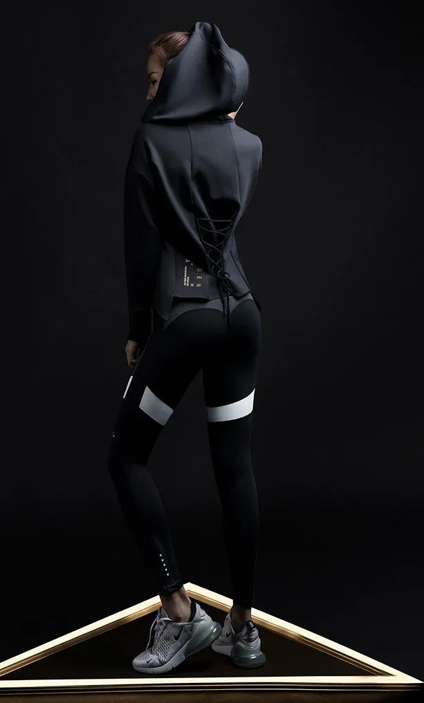MONSTER GUARDIANS ZIP THROUGH HOODED TRACK JACKET WITH LACE UP DETAIL