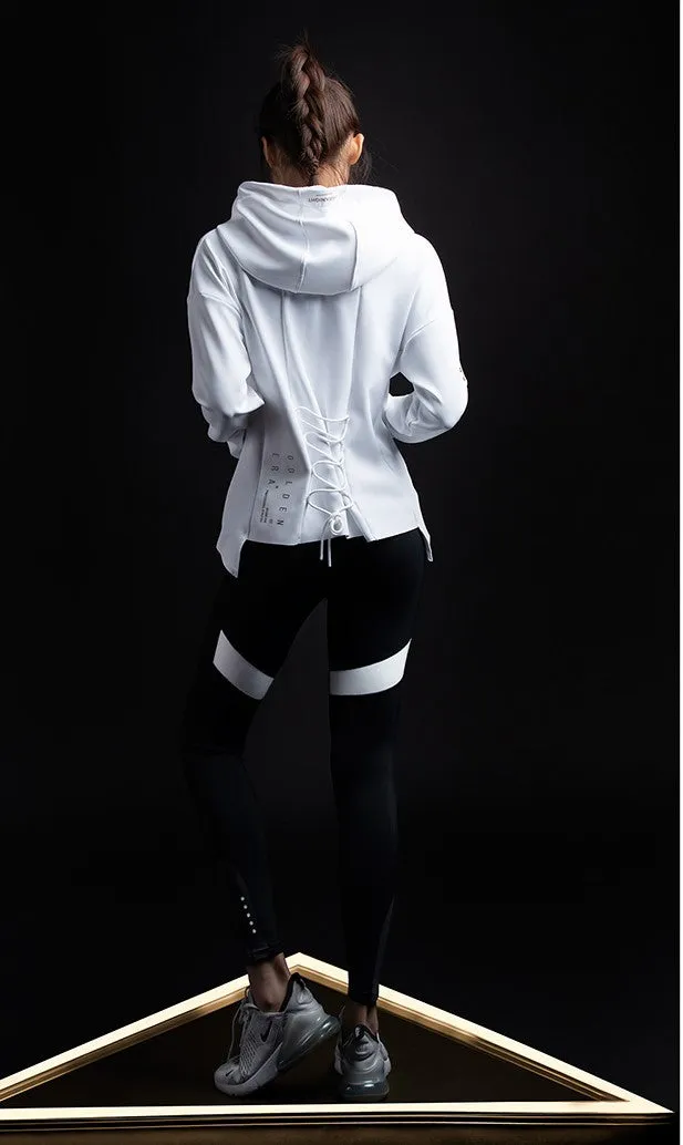 MONSTER GUARDIANS ZIP THROUGH HOODED TRACK JACKET WITH LACE UP DETAIL