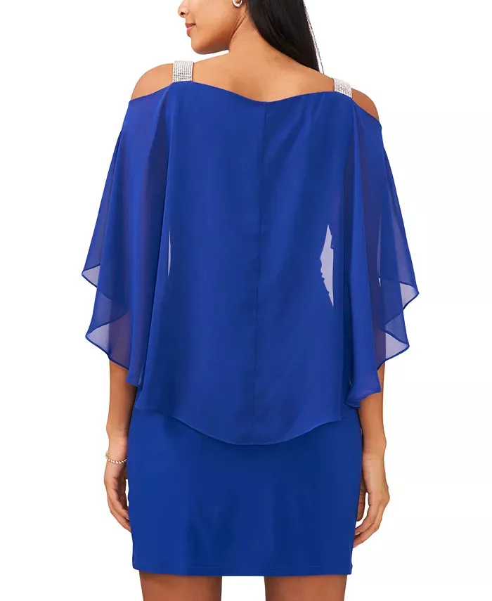 MSK Petite Ruched Cape Dress  Goddess Blue Size PM