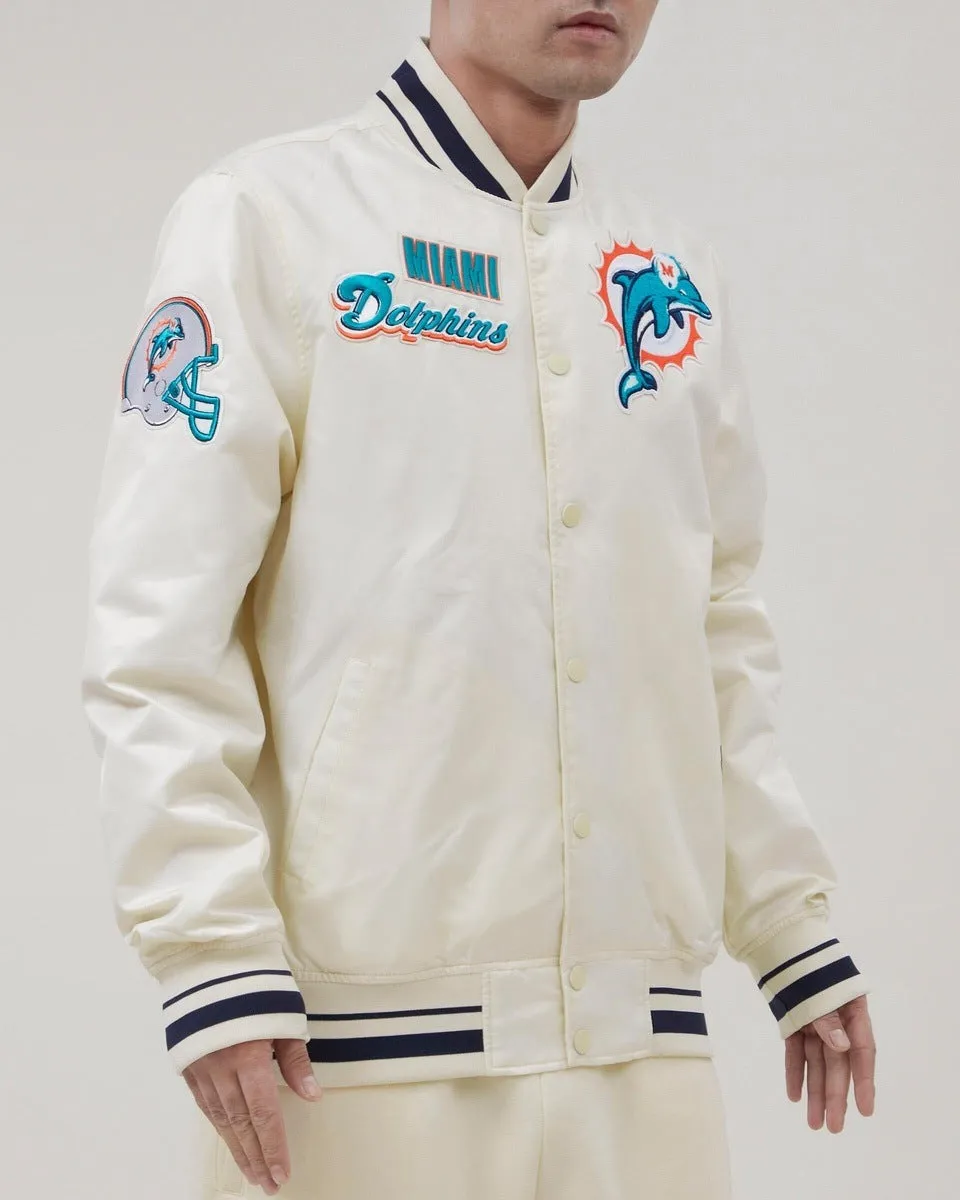 NFL MIAMI DOLPHINS RETRO CLASSIC MEN'S RIB SATIN JACKET (EGGSHELL/ BLACK)