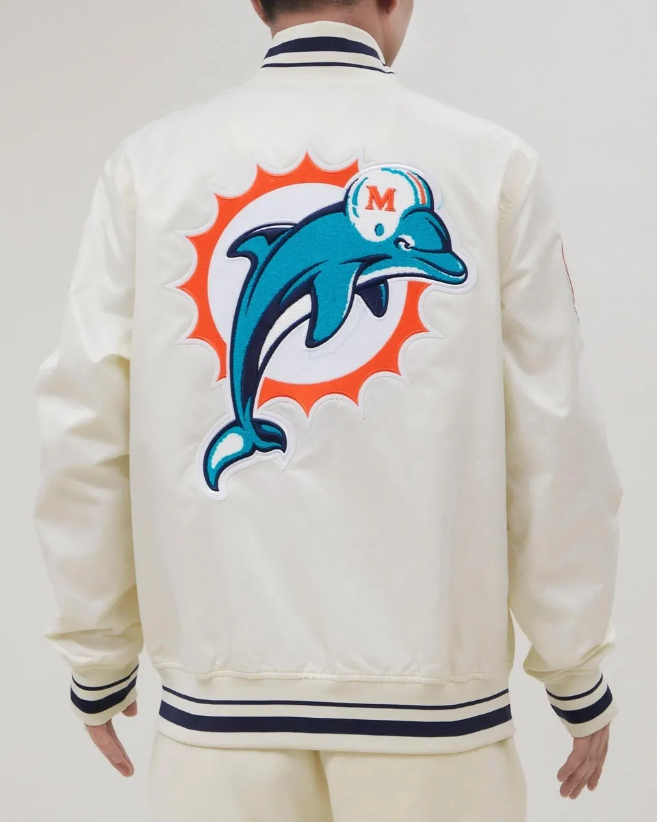 NFL MIAMI DOLPHINS RETRO CLASSIC MEN'S RIB SATIN JACKET (EGGSHELL/ BLACK)