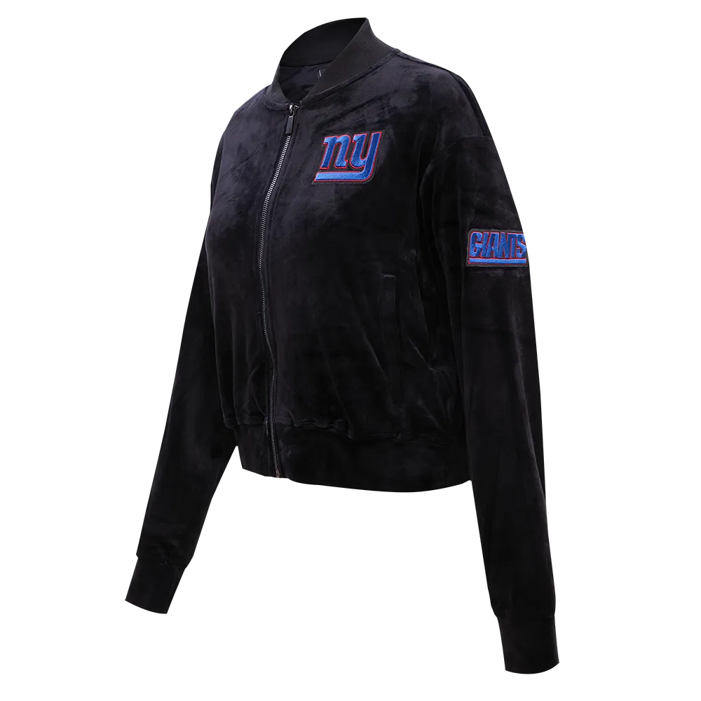NFL NEW YORK GIANTS WOMEN'S VELOUR FZ TRACK JACKET (BLACK)