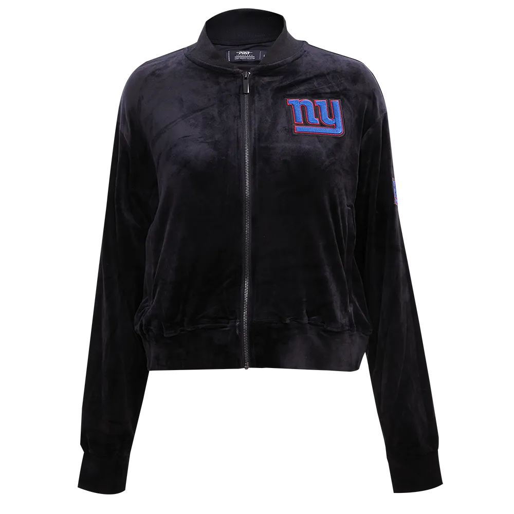 NFL NEW YORK GIANTS WOMEN'S VELOUR FZ TRACK JACKET (BLACK)