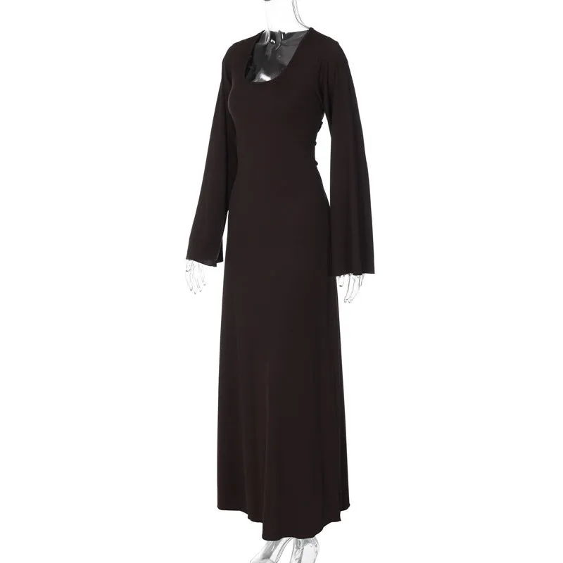 Nikki Ribbed Lace-up Long Sleeve Maxi Dress