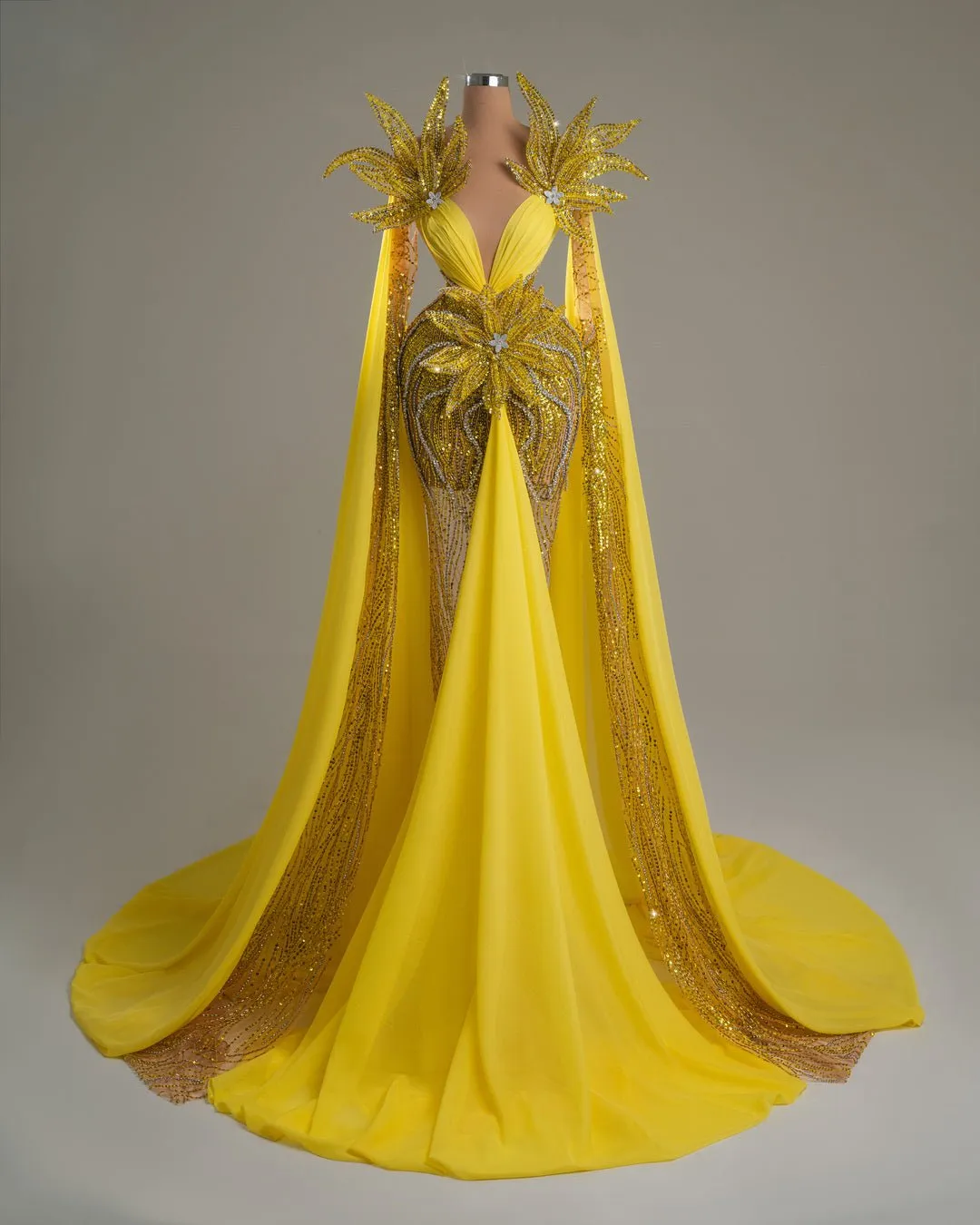 Noemi Yellow Dress with Floral Design