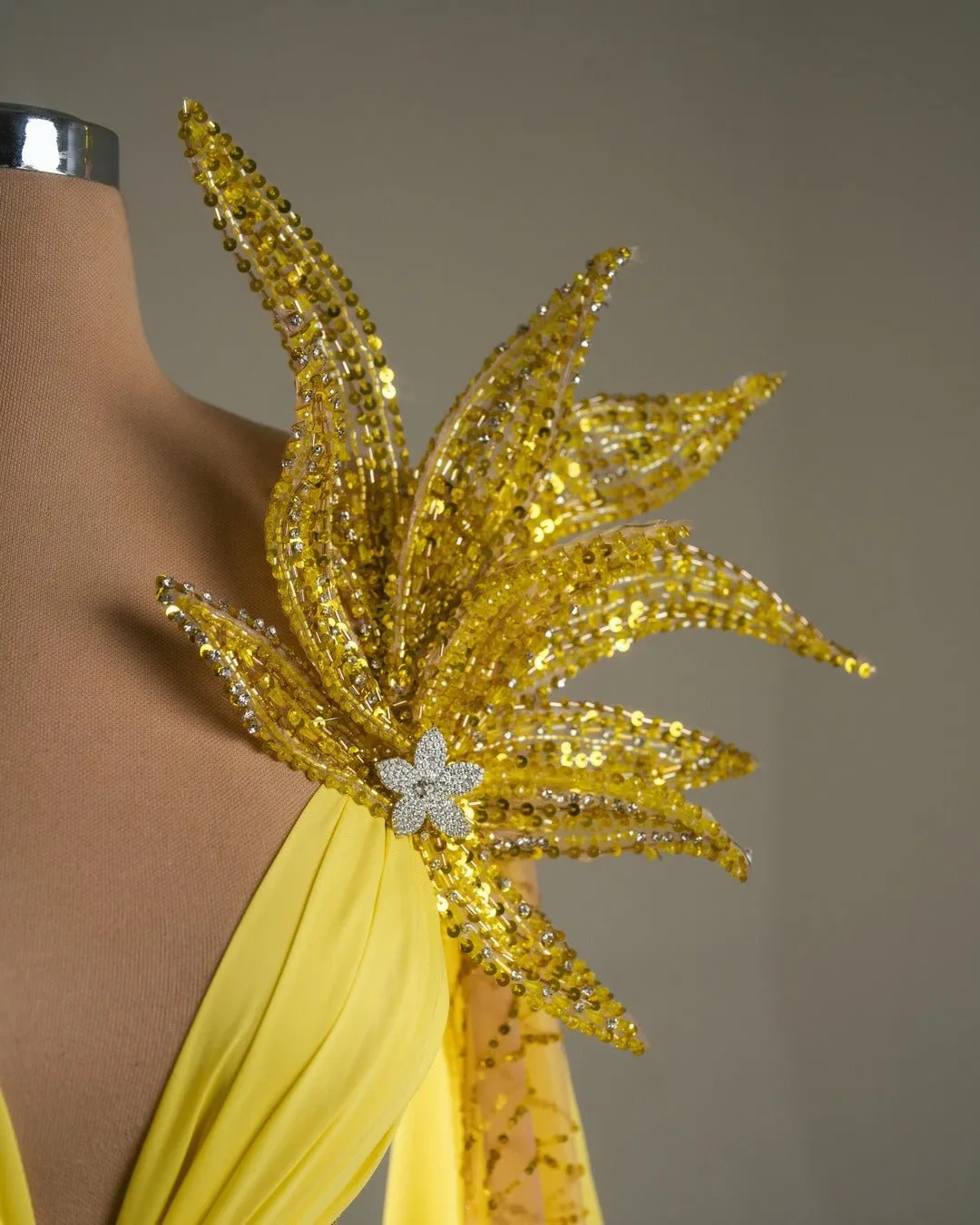 Noemi Yellow Dress with Floral Design