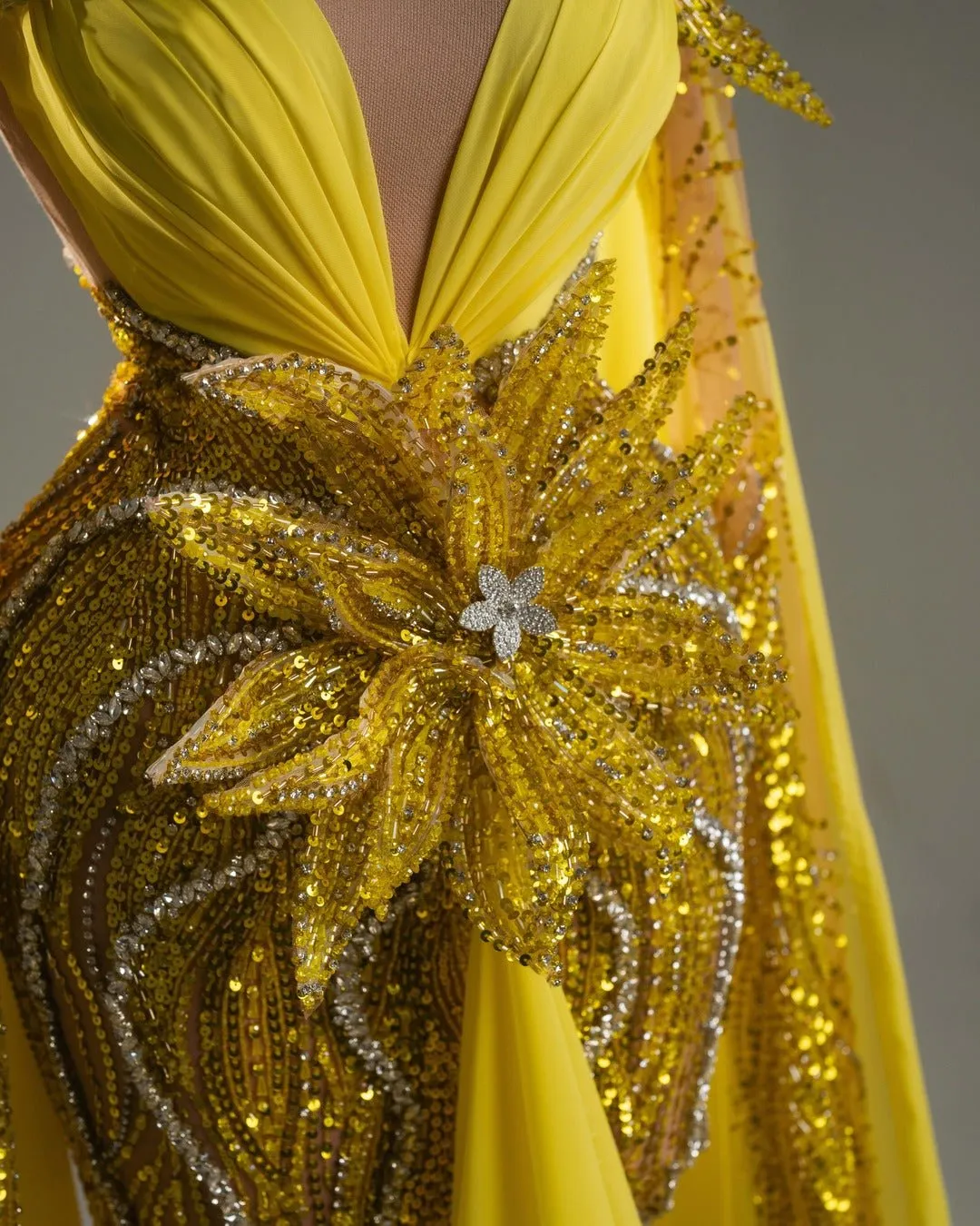Noemi Yellow Dress with Floral Design