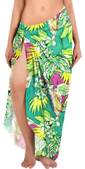 Non-Sheer Abstract Floral and Leaves Printed Beach Wrap For Women