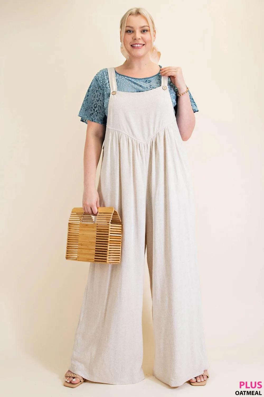 Oatmeal Wide Leg Overall Jumpsuit