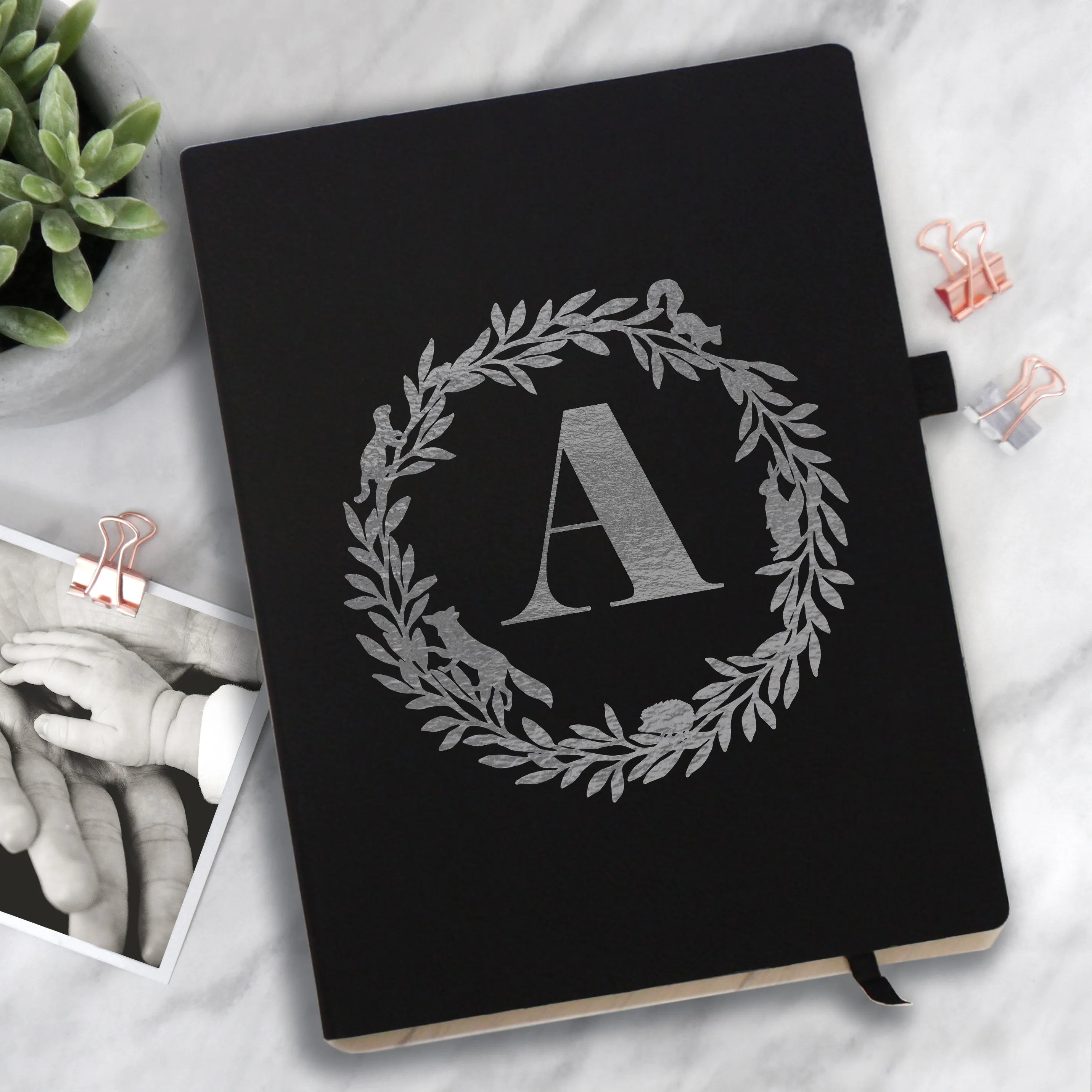 Personalised Woodland Wreath Initial Notebook