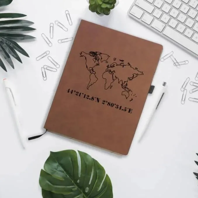 Personalised World Map and Coordinates Notebook